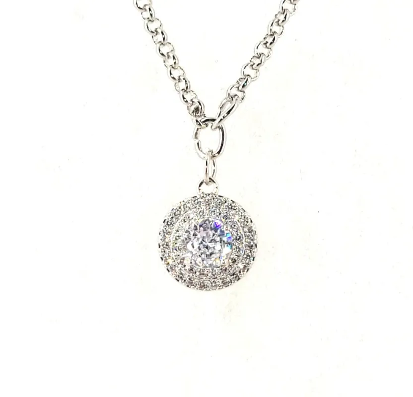 SILVER NECKLACE ROUND PENDANT CLEAR CZ CUBIC ZIRCONIA ( 250 S ) sold by Oh My Jewelry