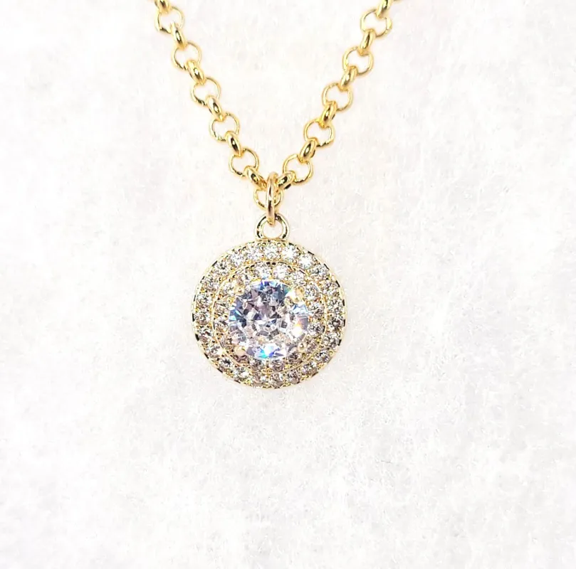 GOLD NECKLACE ROUND PENDANT CLEAR CZ CUBIC ZIRCONIA ( 250 G ) made by Oh My Jewelry