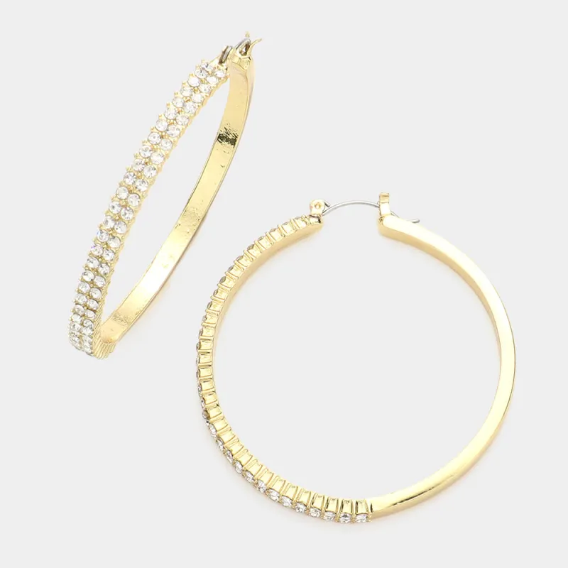 52mm GOLD HOOP EARRINGS CLEAR CZ CUBIC ZIRCONIA STONES ( 5810 1G ) sold by Oh My Jewelry