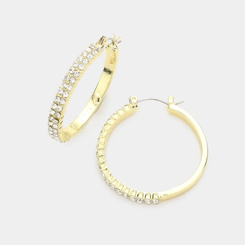 GOLD HOOP EARRINGS CLEAR CZ CUBIC ZIRCONIA STONES ( 5810 G ) sold by Oh My Jewelry