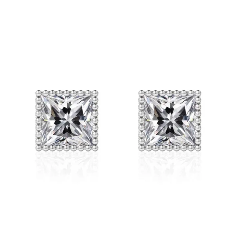 10mm SQUARE CLEAR CZ CUBIC ZIRCONIA STONE STUD EARRINGS ( 0004 10X10 ) made by Oh My Jewelry