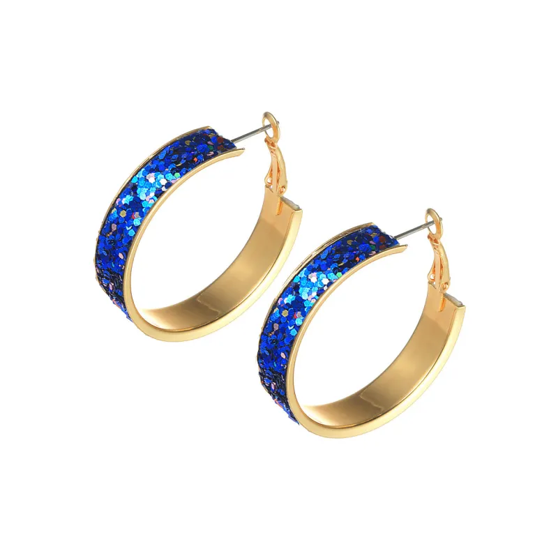 GOLD HOOP EARRINGS BLUE GLITTER ( 27489 SA-G ) sold by Oh My Jewelry