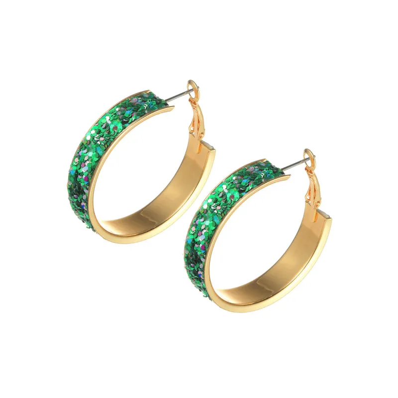 GOLD HOOP EARRINGS EMERALD GLITTER ( 27489 EM-G ) made by Rebecca Minkoff