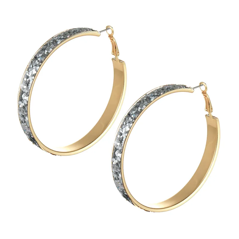 GOLD HOOP EARRINGS SILVER GLITTER ( 27488 SILG ) sold by Oh My Jewelry