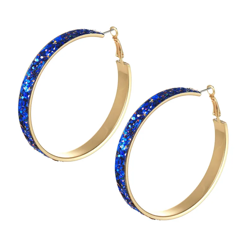 GOLD HOOP EARRINGS BLUE GLITTER ( 27488 SAG ) sold by Oh My Jewelry