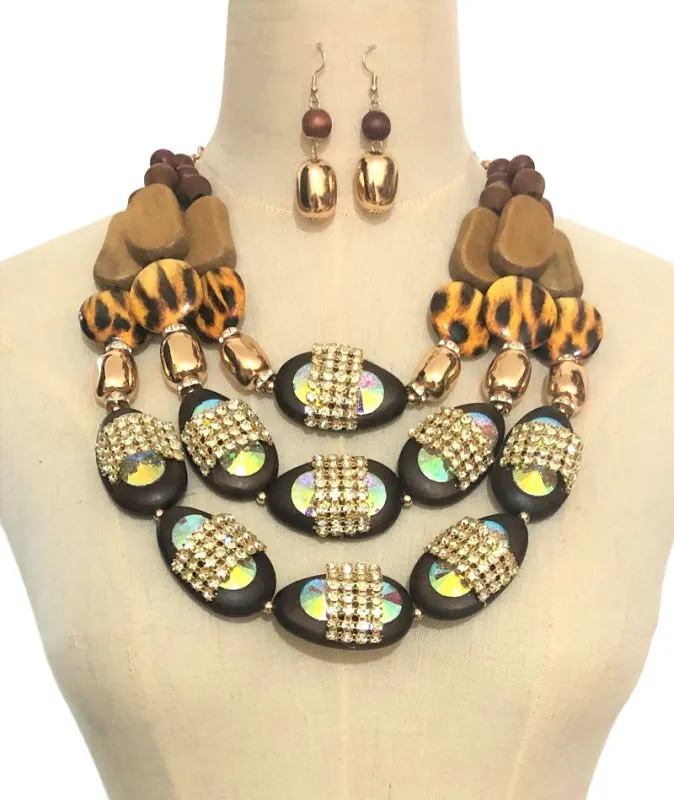 BROWN WOOD NECKLACE SET ( 3358 WD ) sold by Oh My Jewelry