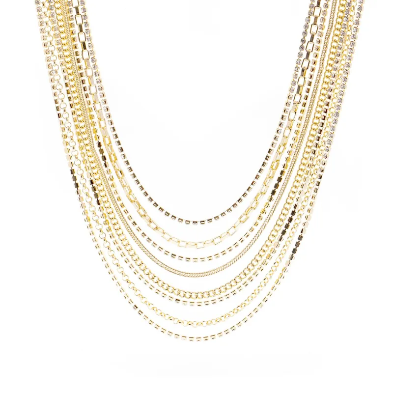 GOLD 8 LAYER NECKLACE CLEAR STONES ( 18483 CRG ) sold by Oh My Jewelry