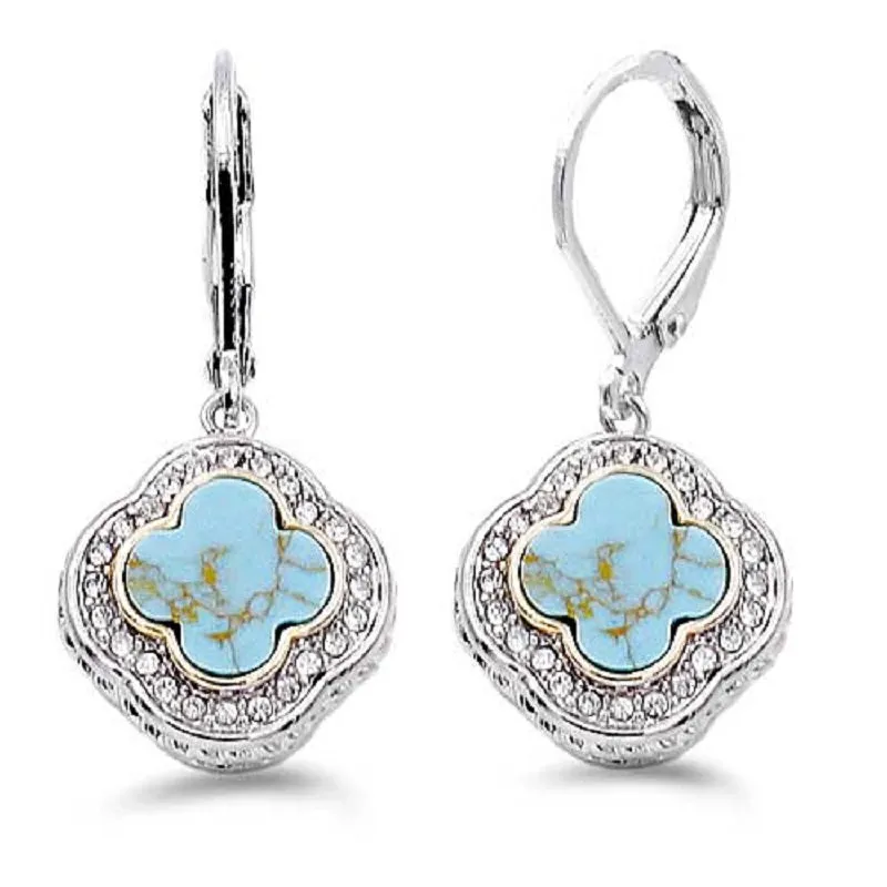SILVER DANGLING EARRINGS Turquoise CLEAR CZ CUBIC ZIRCONIA STONES ( 4804 TQ ) sold by Oh My Jewelry