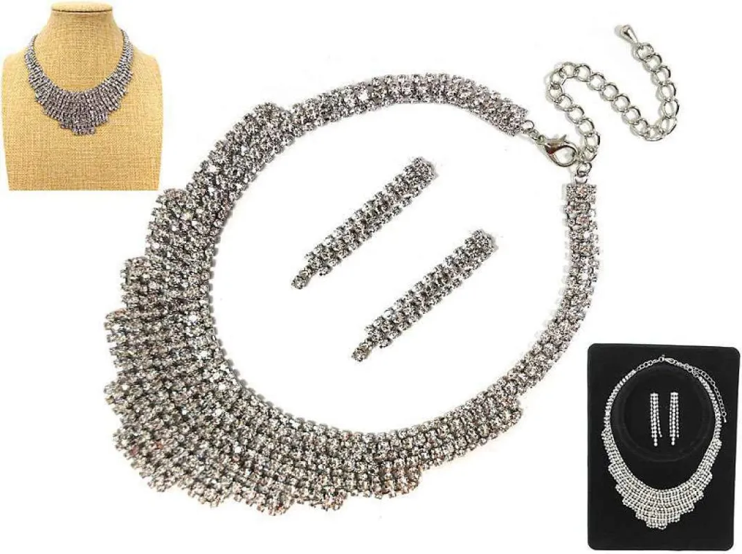 SILVER NECKLACE SET CLEAR STONES ( 1052 RHCRY ) sold by Oh My Jewelry