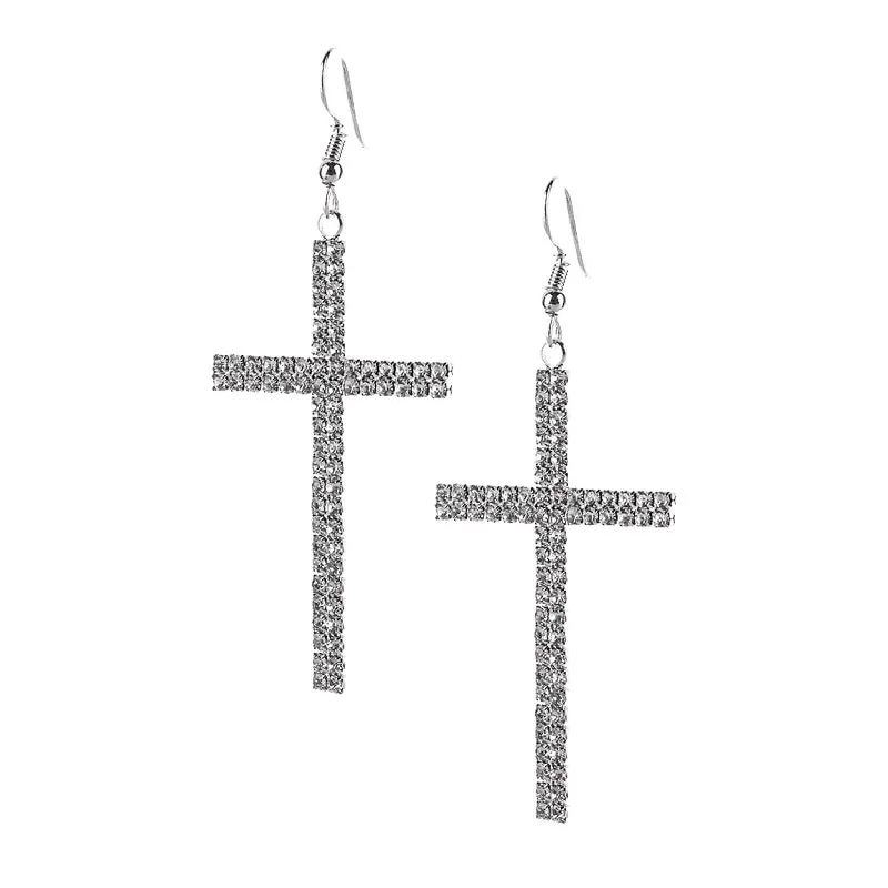 SILVER CROSS EARRINGS CLEAR STONES ( 25839 CRS ) sold by Oh My Jewelry