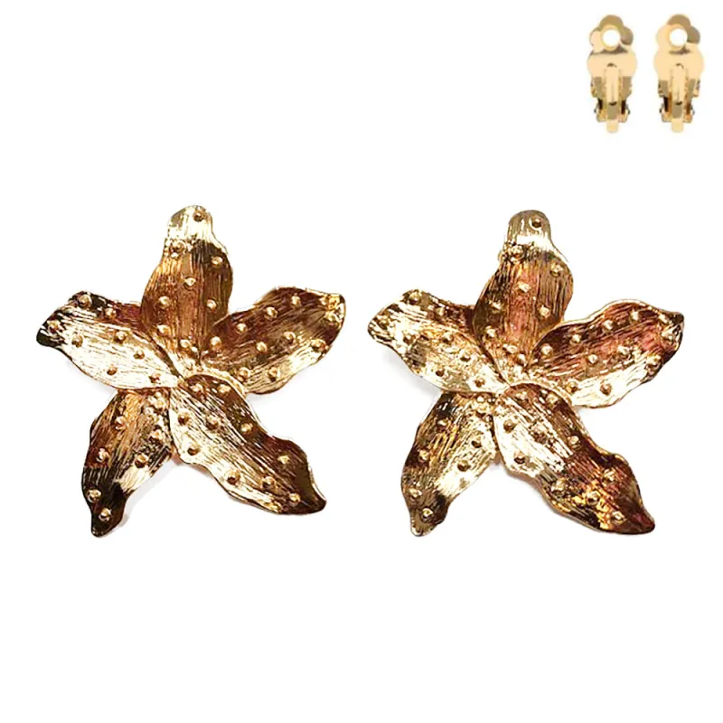 GOLD HAMMERED STAR CLIP ON EARRINGS ( 20077 G ) sold by Oh My Jewelry