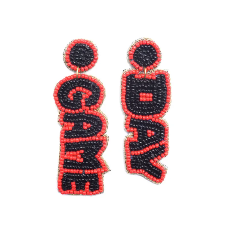 RED BLACK BEAD GAME DAY EARRINGS ( 1035 REBK ) sold by Oh My Jewelry