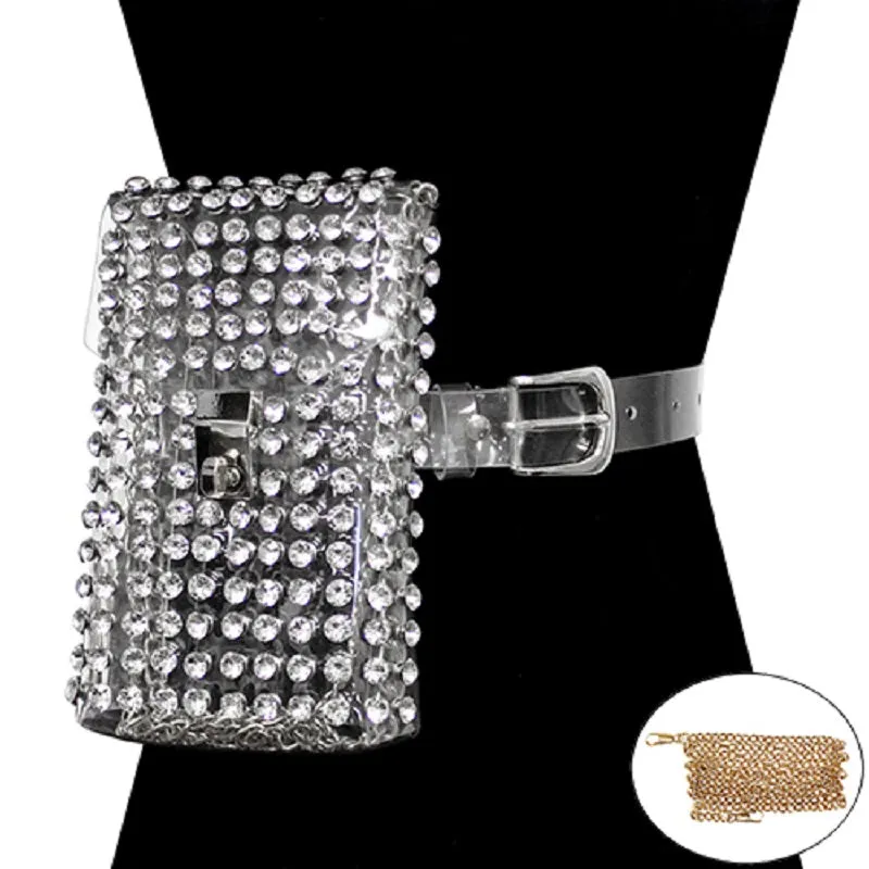 CLEAR BELT FANNY PACK CROSS BODY BAG CLEAR STONES ( 2779 CRCLR ) sold by Oh My Jewelry