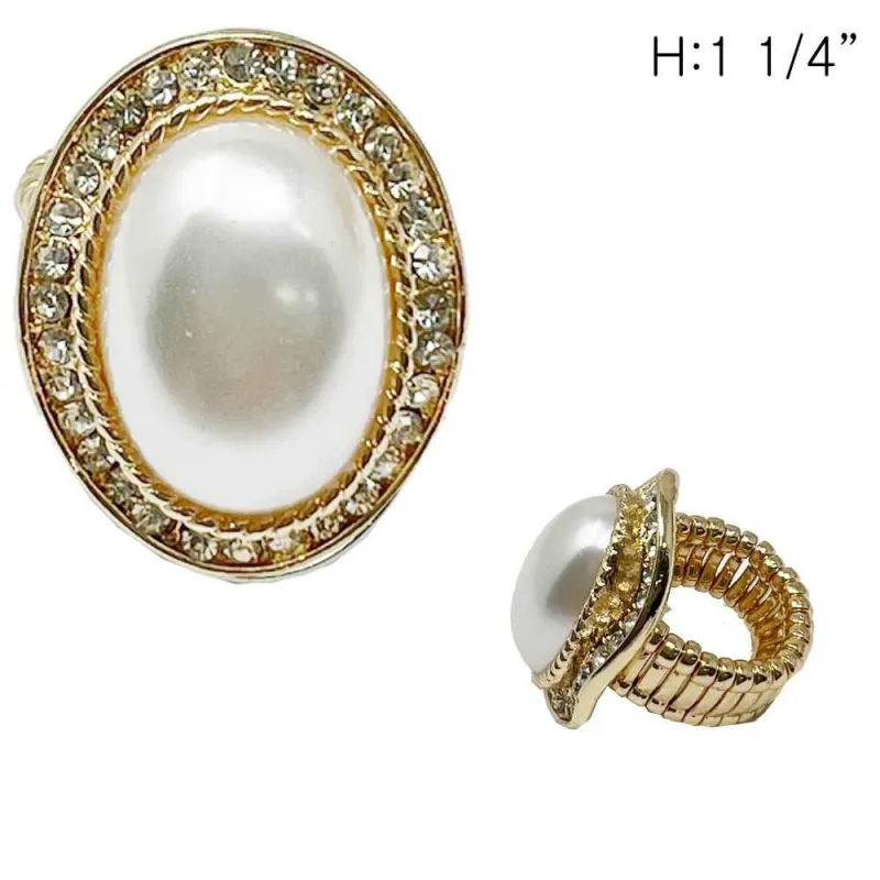 GOLD STRETCH RING CLEAR STONES CREAM PEARL ( RQ 94 GCR ) sold by Oh My Jewelry