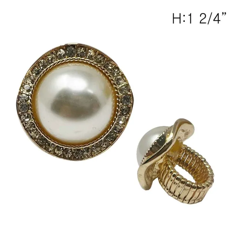 GOLD STRETCH RING CLEAR STONES CREAM PEARLS ( 93 GCR ) sold by Oh My Jewelry