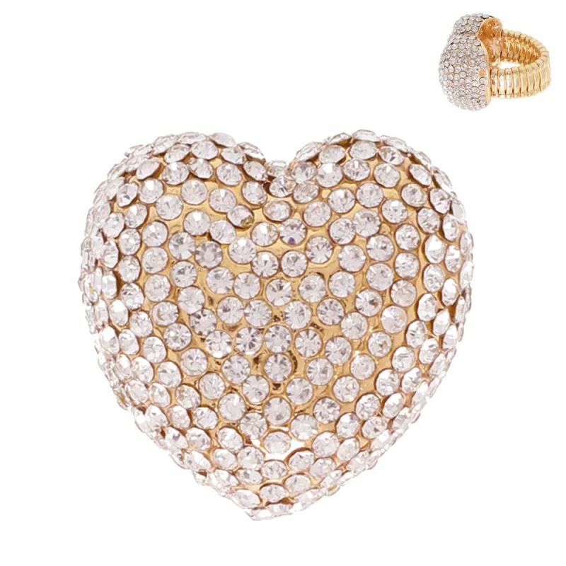 GOLD HEART RING CLEAR STONES ( 89 GCL ) made by Oh My Jewelry