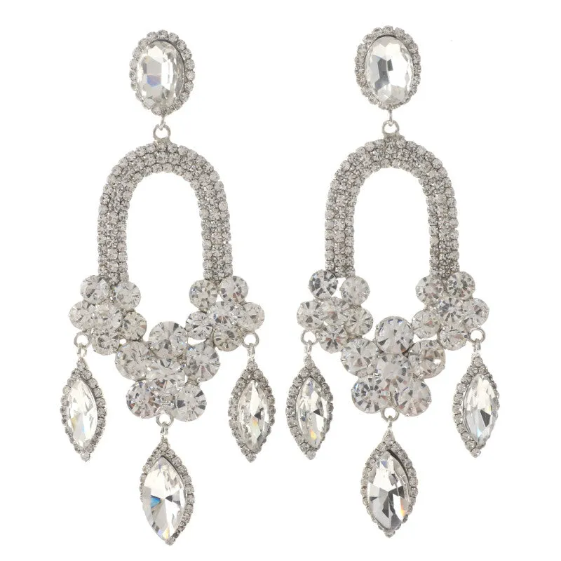 SILVER CLEAR DANGLING RHINESTONE EARINGS ( 3477 SCL ) sold by Oh My Jewelry