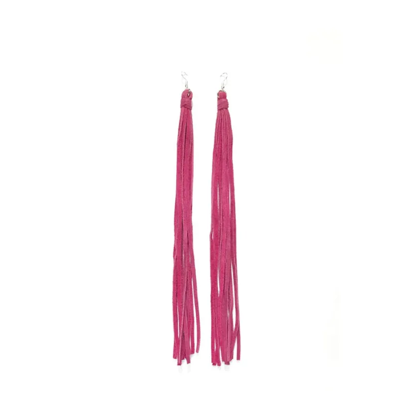 PINK LEATHER DANGLING EARRINGS ( 77 PK ) made by Oh My Jewelry