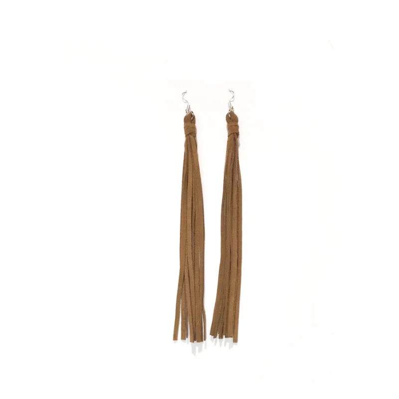 TAN LEATHER DANGLING EARRINGS ( 76 TN ) sold by Oh My Jewelry