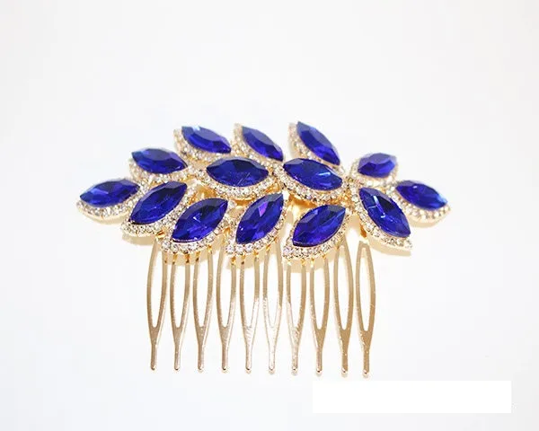 GOLD BLUE RHINESTONE HAIR COMB ( 2034 GSA ) sold by Oh My Jewelry