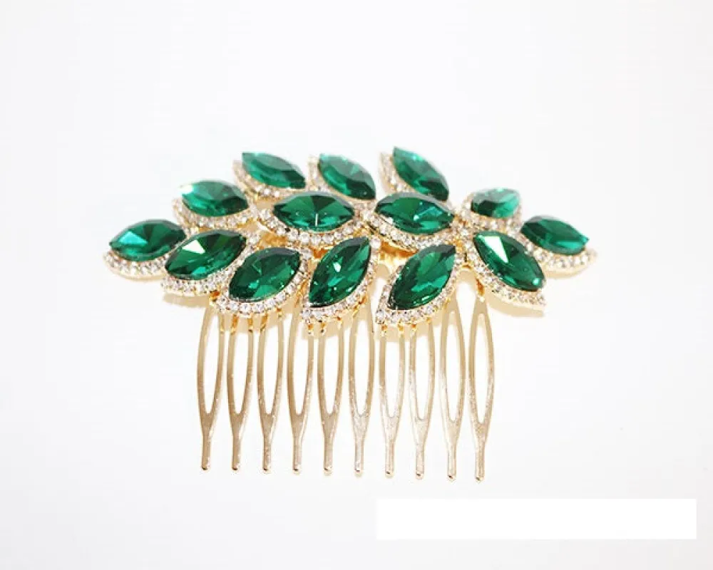 GOLD GREEN RHINESTONE HAIR COMB ( 2034 GEME ) sold by Oh My Jewelry