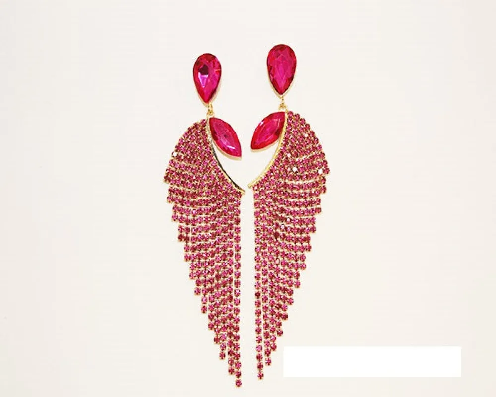 GOLD FUCHSIA RHINESTONE STRAND DANGLING EARRINGS ( 1750 GFU ) sold by Oh My Jewelry