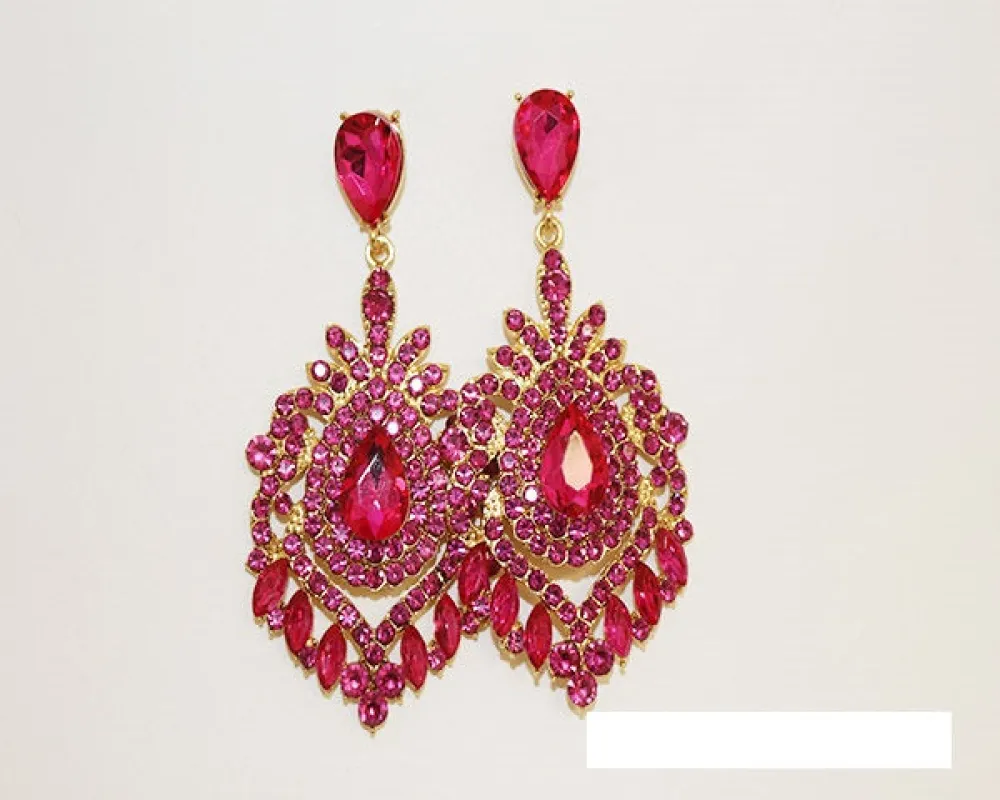 LARGE GOLD FUCHSIA EARRINGS DANGLING ( 1723 GFU ) made by Oh My Jewelry