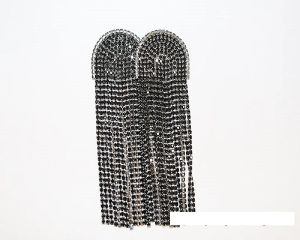 BLACK FRINGE DANGLING EARRINGS ( 1620 BKJET ) sold by Oh My Jewelry