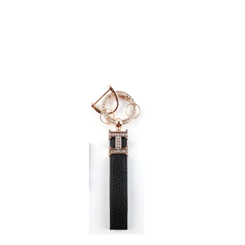 GOLD BLACK LEATHER KEYCHAIN ( 98 BK ) sold by Oh My Jewelry