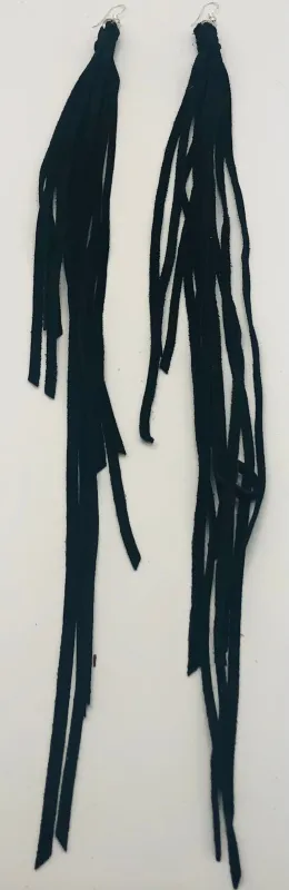 LONG BLACK LEATHER TASSEL EARRINGS ( 78 BK ) sold by Oh My Jewelry