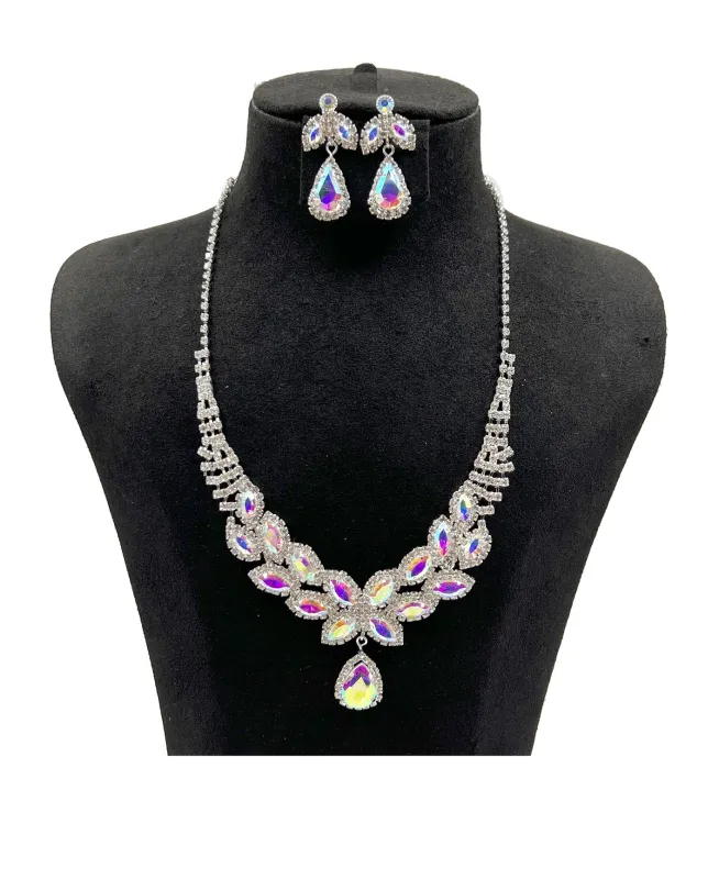 SILVER NECKLACE SET CLEAR AB STONES ( 0850 1X ) sold by Oh My Jewelry