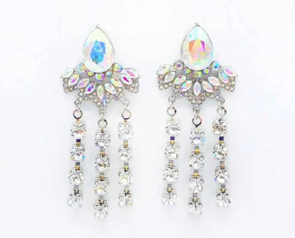 DANGLING SILVER EARRINGS AB CLEAR STONES sold by Oh My Jewelry