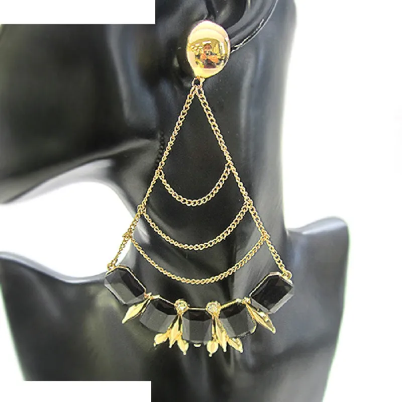 GOLD EARRINGS BLACK STONES ( 1098 GDBLK ) sold by Oh My Jewelry