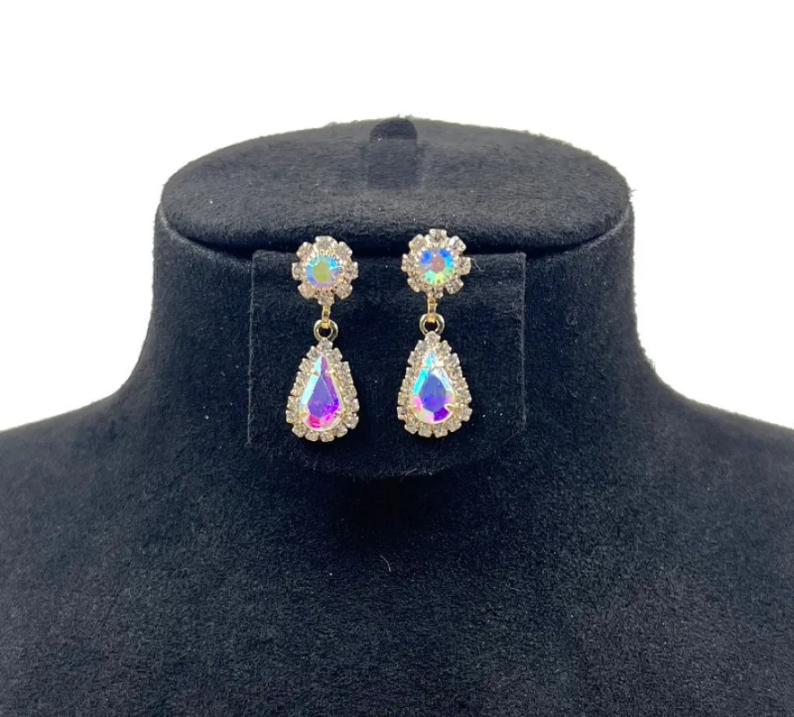 GOLD EARRINGS CLEAR AB STONES ( 0564P 2X ) sold by Oh My Jewelry