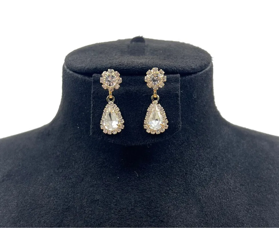 GOLD CLIP ON EARRINGS CLEAR STONES ( 0564C 2C ) sold by Oh My Jewelry