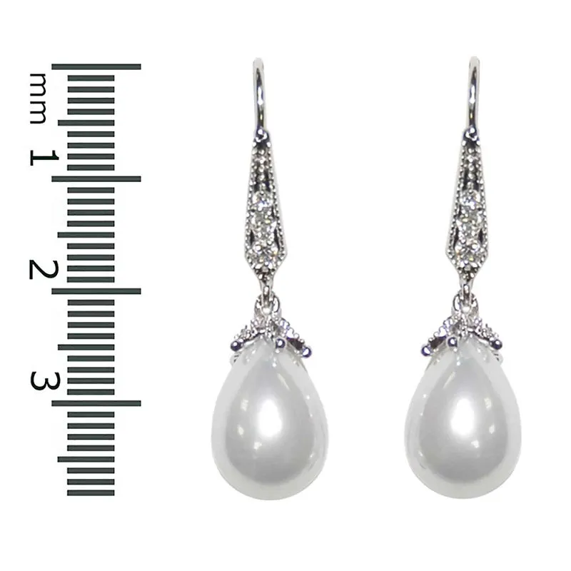 SILVER DANGLING EARRINGS CLEAR STONES WHITE PEARLS ( 2338 S ) sold by Oh My Jewelry