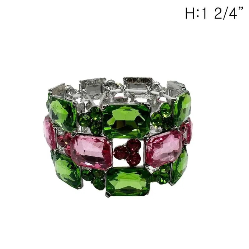 SILVER PINK GREEN STRETCH BRACELET ( 209 RPL ) sold by Oh My Jewelry