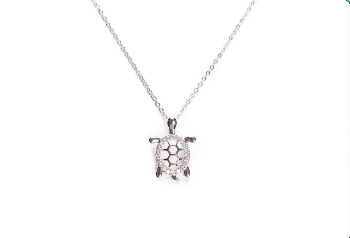 SILVER NECKLACE TURTLE PENDANT CLEAR CZ CUBIC ZIRCONIA STONES ( 22007 CLRD ) sold by Oh My Jewelry