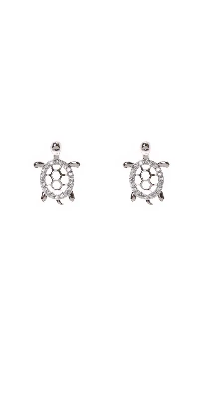 SILVER TURTLE EARRINGS CZ CUBIC ZIRCONIA STONES ( 11171 CLRD ) sold by Oh My Jewelry
