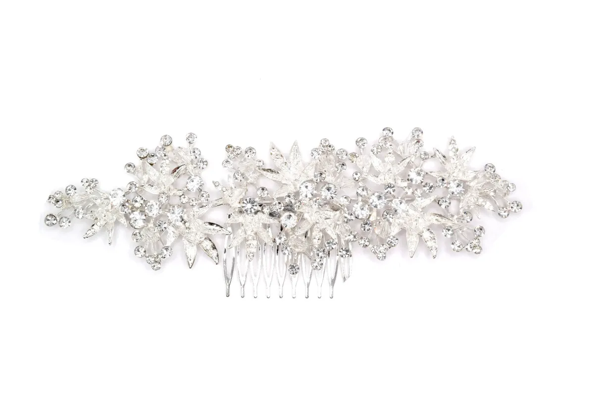 SILVER HAIR COMB FLOWER CLEAR STONES ( 41225 CLSV ) sold by Oh My Jewelry