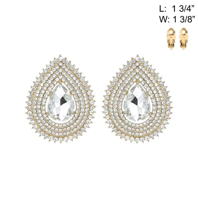 GOLD CLEAR STONE CLIP ON EARRINGS ( 21 GCL ) sold by Oh My Jewelry