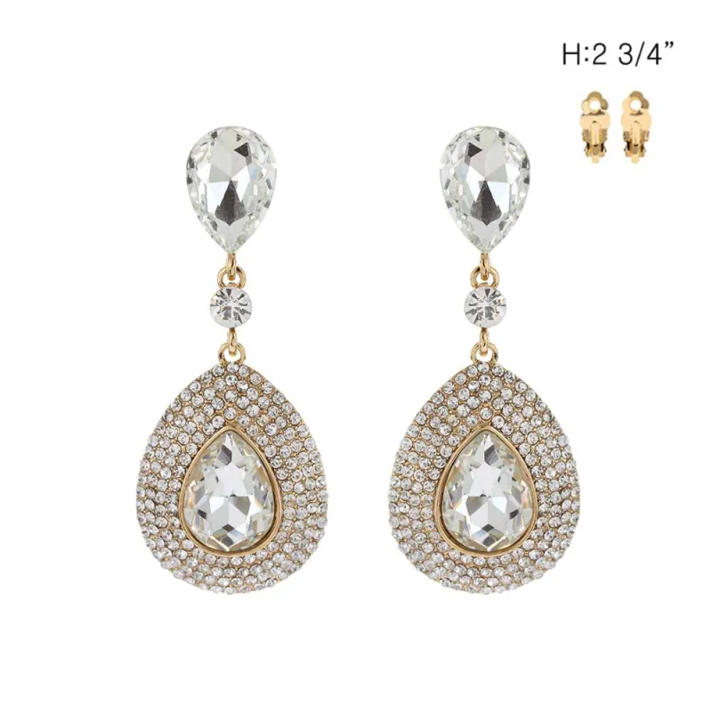 GOLD CLIP ON EARRINGS CLEAR STONES ( 56 GCL ) sold by Oh My Jewelry