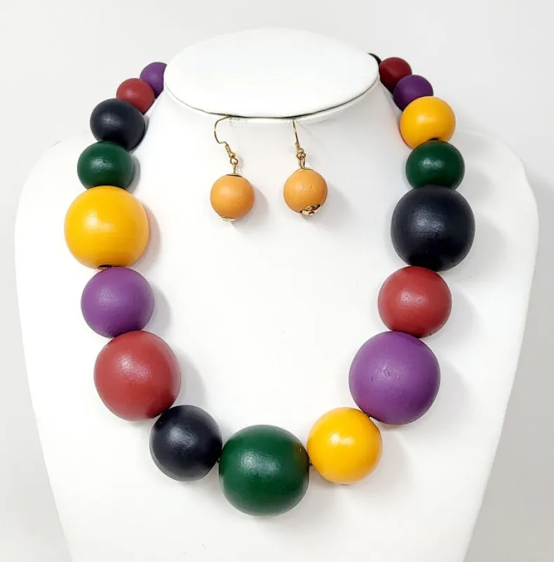 MULTI COLOR WOODEN NECKLACE SET ( 10649 DMT ) sold by Oh My Jewelry