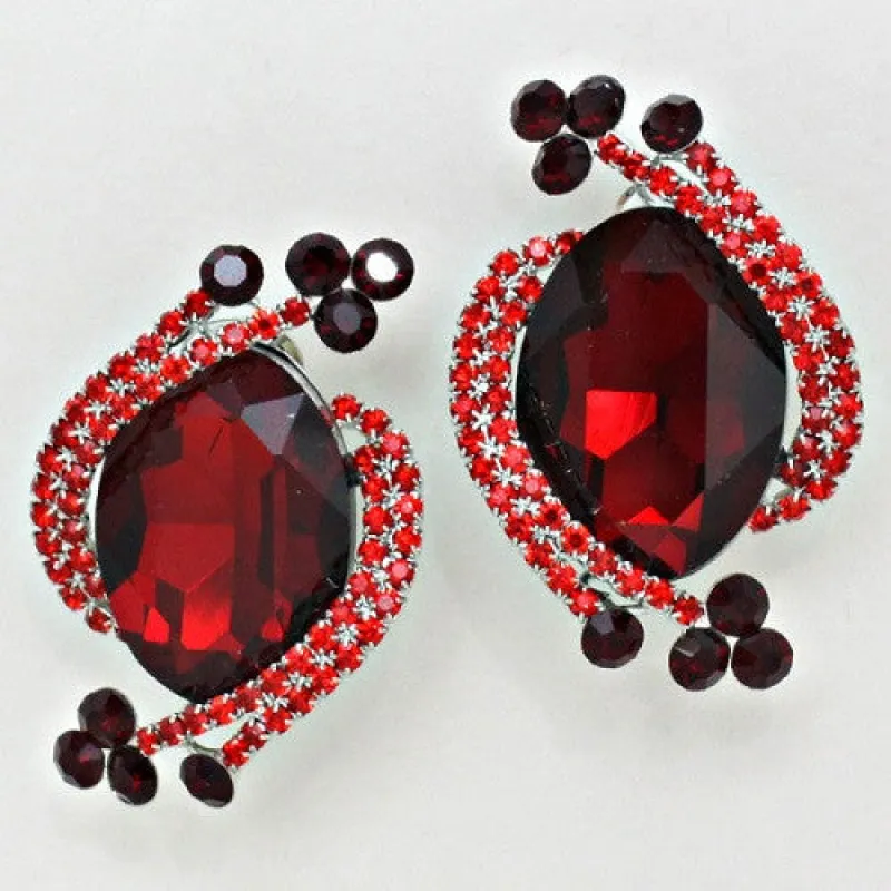 Silver Clip On Earrings with Oval Red Stones ( 1531 ) sold by Oh My Jewelry
