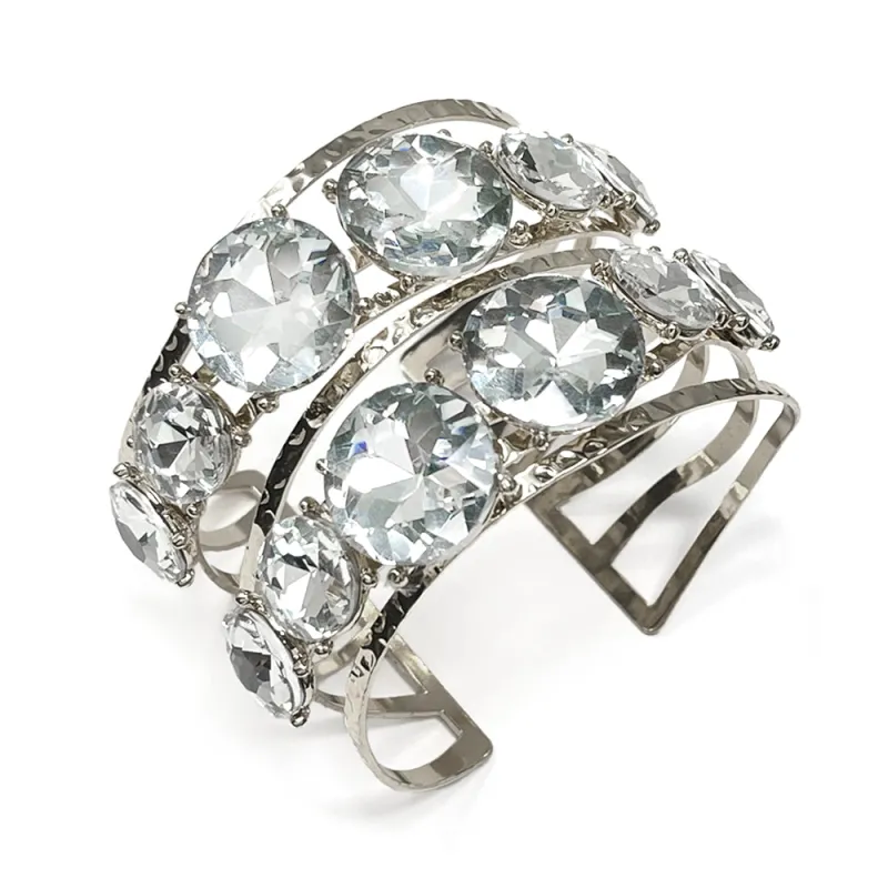 SILVER CUFF BANGLE CLEAR STONES ( 10094 RCL ) sold by Oh My Jewelry