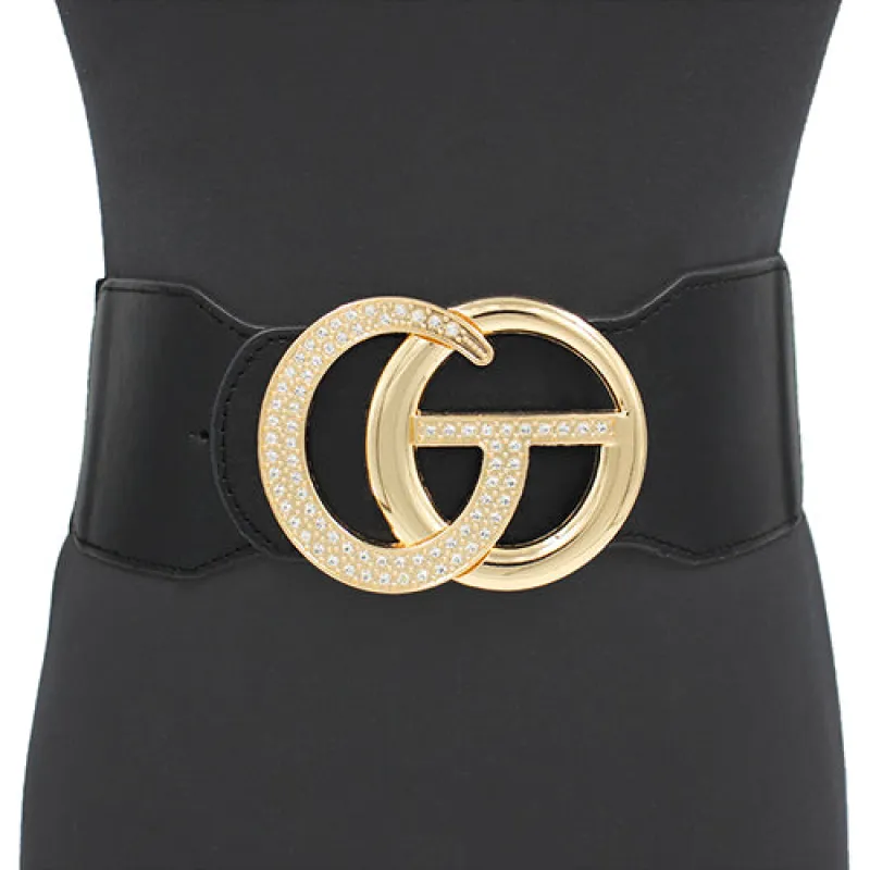 GOLD BLACK CG STRETCH BELT CLEAR STONES ( 1308 GDBLK ) sold by Oh My Jewelry