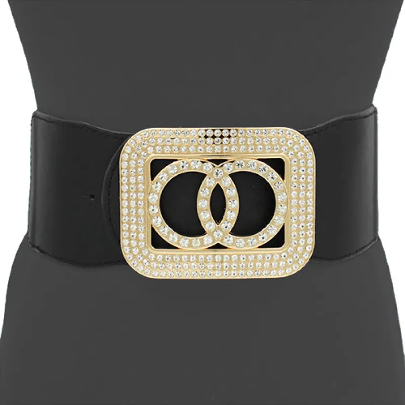 GOLD BLACK INFINITY STRETCH BELT CLEAR STONES ( 1304 GDBLK ) sold by Oh My Jewelry