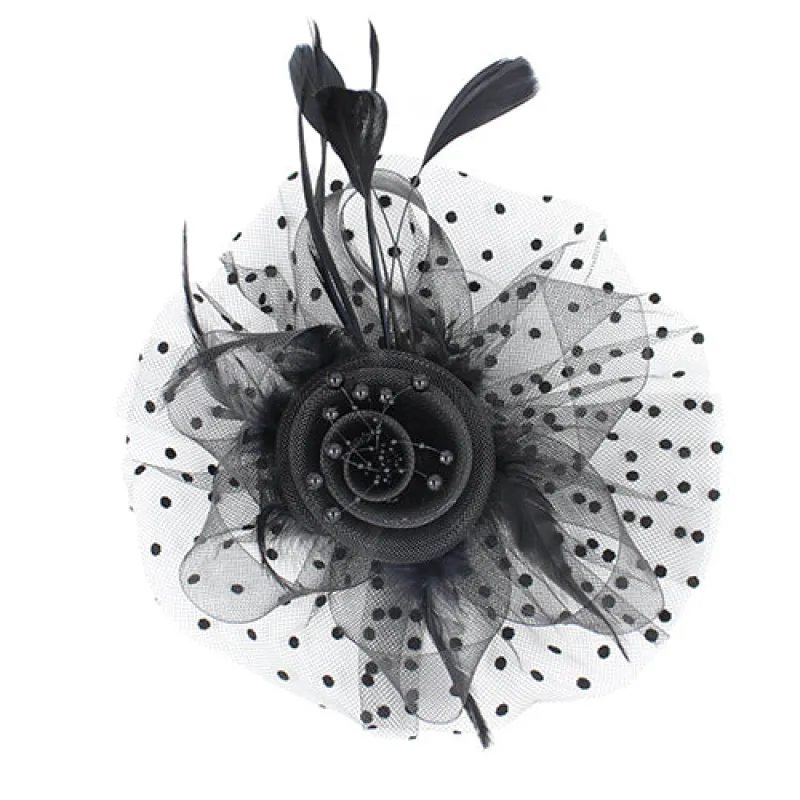BLACK FASCINATOR BEADS FEATHERS MESH ( 1247 BK ) sold by Oh My Jewelry