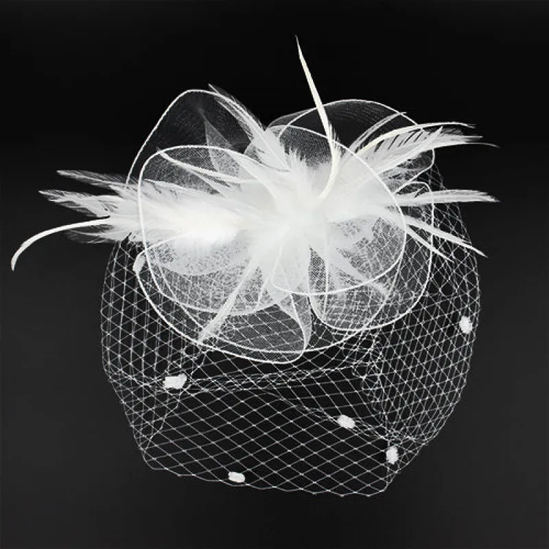 WHITE FASCINATOR FEATHERS MESH ( 1237 WT ) sold by Oh My Jewelry