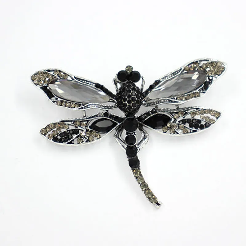 SILVER DRAGONFLY BROOCH BLACK STONES ( 2016 BKGR ) sold by Oh My Jewelry